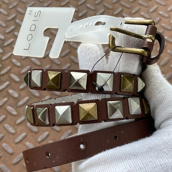Lodis Women Belt Genuine Leather Handmade Upper Studs Waistband Size M 36 inches - Picture 1 of 9
